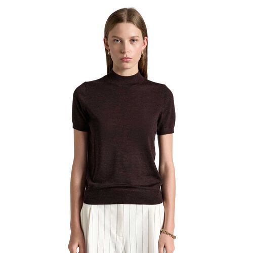 Cue Merino Short Sleeve Mock Neck Knit